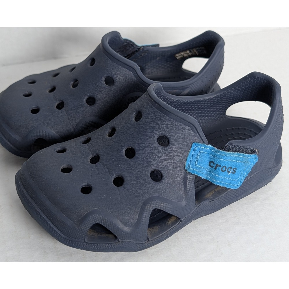 Crocs Kids Toddler Navy Blue Hook & Loop Water Sandals Size C8 Pre-Owned